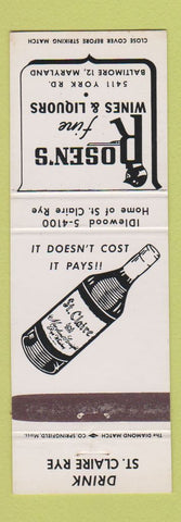 Matchbook Cover - Rosen's Liquors Baltimore MD