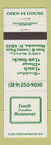Matchbook Cover - Family Garden Restaurant Mishawaka IN