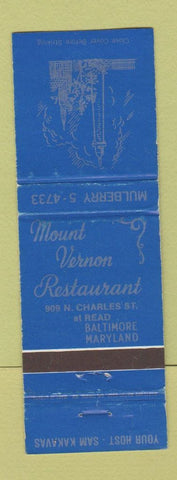 Matchbook Cover - Mount Vernon Restaurant Baltimore MD WEAR
