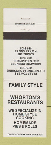 Matchbook Cover - Whorton's Restaurant Ozark MO