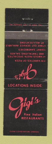 Matchbook Cover Gigi's Italian Restaurants Pizza Pasadena Tampa Sarasota FL WEAR