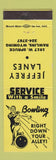 Matchbook Cover - Jeffrey Lanes Bowling Rawlins WY