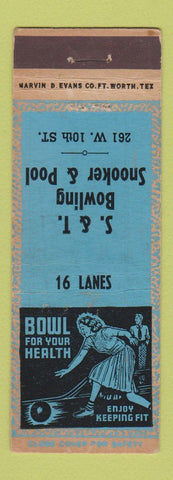 Matchbook Cover - S&T Bowling Snooker Pool Fort Worth? TX?