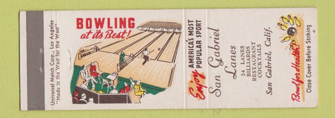 Matchbook Cover - San Gabriel Lanes Bowling CA billiards