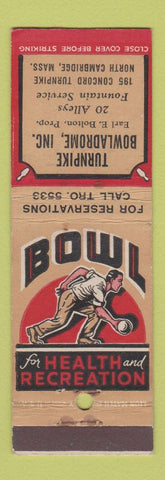 Matchbook Cover - Turnpike Bowling North Cambridge MA WEAR