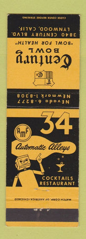 Matchbook Cover - Century Bowling Lynwood CA AMF Robot