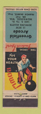 Matchbook Cover - Greenfield Arcade Bowling Milwaukee WI Francis Shartz