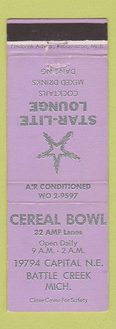 Matchbook Cover - Cereal Bowling AMF Battle Creek MI
