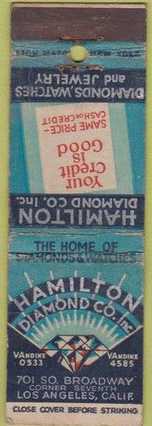 Matchbook Cover - Hamilton Diamond Co Los Angeles CA WORN