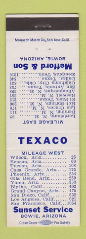 Matchbook Cover - Texaco oil gas Mefford Son Bowie AZ