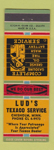 Matchbook Cover - Lud's Texaco oil gas Chisholm MN