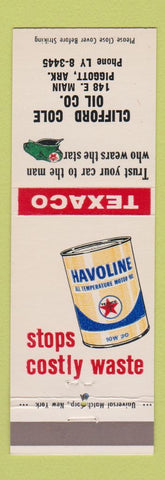 Matchbook Cover - Texaco oil gas Havoline Clifford Cole Piggott AR