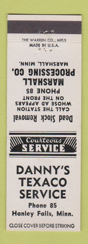 Matchbook Cover - Danny's Texaco oil gas Hanley Falls MN Marshall