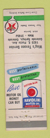 Matchbook Cover - Wing's Texaco oil gas Colorado Springs