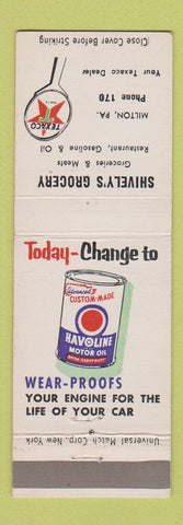 Matchbook Cover - Texaco oil gas Shively's Grocery Milton PA