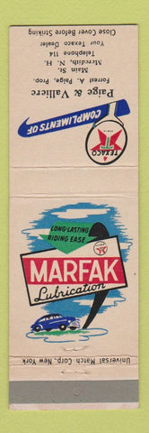 Matchbook Cover - Texaco oil gas Paige Valliere Meredith NH