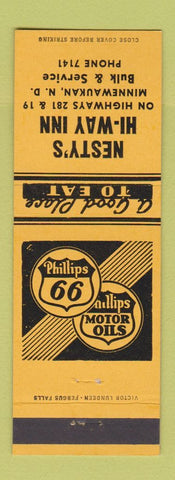 Matchbook Cover - Phillips 66 oil gas Nesty's Hi Way Inn Minnewaukan ND