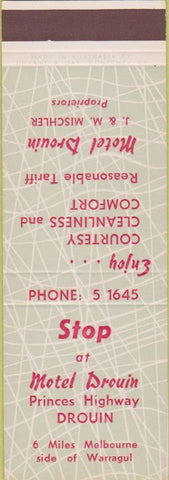 Matchbook Cover - Motel Drouin Australia Warragul SAMPLE