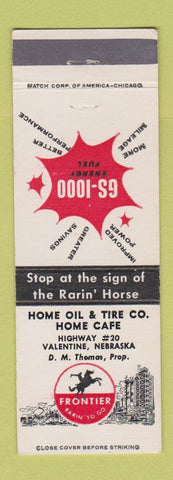 Matchbook Cover - Frontier oil gas Valentine NE