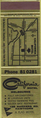 Matchbook Cover - California Motel Melbourne Australia
