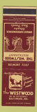 Matchbook Cover - The Westwood Restaurant Baltimore MD