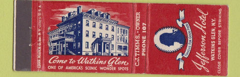 Matchbook Cover - Jefferson Hotel Watkins Glen NY