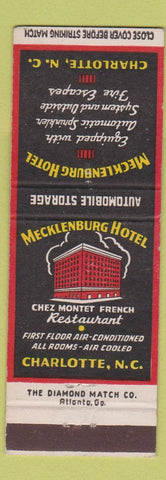 Matchbook Cover - Mecklenburg Hotel Charlotte NC