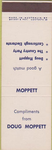 Matchbook Cover - Doug Moppett election Australia SAMPLE