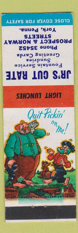 Matchbook Cover - Jr's Cut Rate Fountain York PA hillbilly