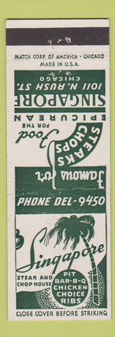 Matchbook Cover - Singapore Steak Chops Chicago IL