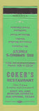 Matchbook Cover - Coker's Restaurant Big Spring TX GREEN