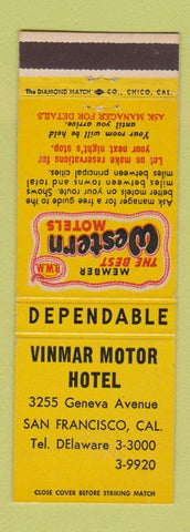 Matchbook Cover - Vinmar Motor Hotel San Francisco CA Best Western