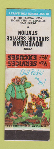 Matchbook Cover - Hoverman Sinclair oil gas Van Wert OH hillbilly WORN