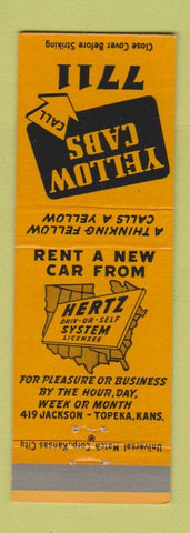 Matchbook Cover - Yellow Cab Taxi Topeka KS Hertz Car Rentals