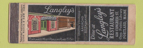 Matchbook Cover - Langley's Restaurant Portland ME feature WEAR