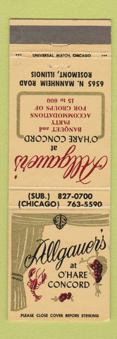 Matchbook Cover - Allgauer's Restaurant Rosemont IL
