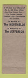 Matchbook Cover - Hotel Monticello Jefferson Norfolk Richmond VA Full Length