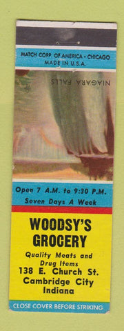 Matchbook Cover - Woodsy's Grocery Cambridge City IN