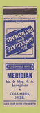 Matchbook Cover - Meridian Columbus NE Lewejohan WEAR