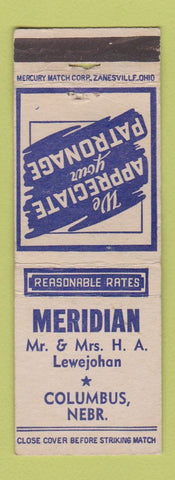 Matchbook Cover - Meridian Columbus NE Lewejohan WEAR