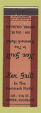 Matchbook Cover - Ken Grill Kenmark Hotel Denver Colorado