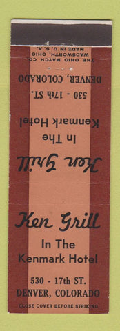 Matchbook Cover - Ken Grill Kenmark Hotel Denver Colorado