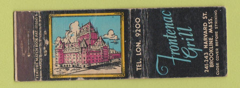 Matchbook Cover - Frontenac Grill Brookline MA feature WEAR