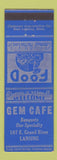 Matchbook Cover - Gem Cafe Lansing MI