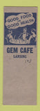 Matchbook Cover - Gem Cafe Lansing MI