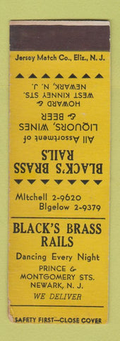 Matchbook Cover - Black's Brass Rails Newark NJ SAMPLE WEAR