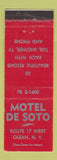 Matchbook Cover - Motel De Soto Olean NY