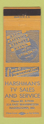 Matchbook Cover - Harshman's TV Sales Service Hagerstown MD