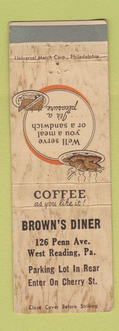 Matchbook Cover - Brown's Diner West Reading PA WEAR