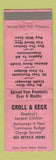 Matchbook Cover - Croll and Keck Clothes Reading PA WEAR
